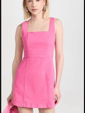 Alice + Olivia Ramsey denim Hot Pink Square-Neck Mini Dress
